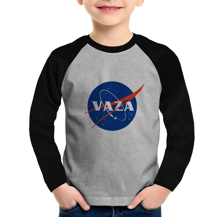 Camiseta Raglan Infantil Vaza Manga Longa - Cinza/Preto