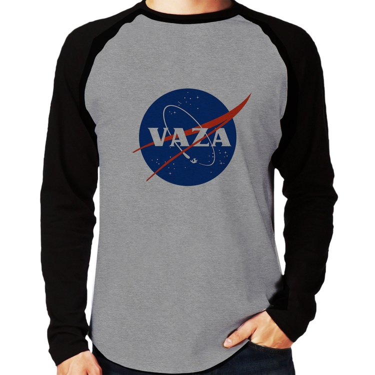 Camiseta Raglan Vaza Manga Longa - Cinza/Preto