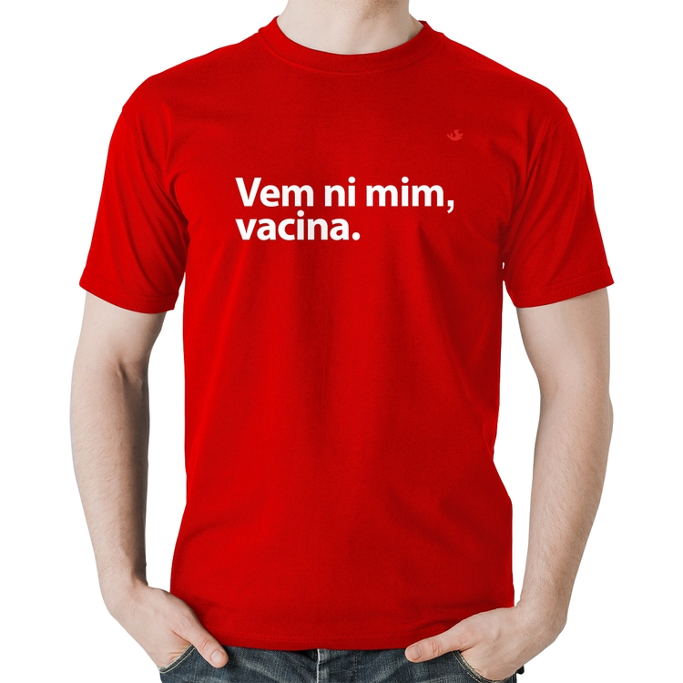 Camiseta Algodão Vem ni mim vacina - Vermelha