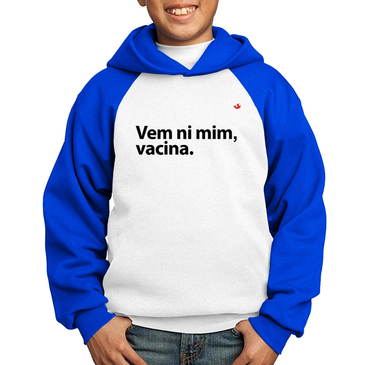Moletom Infantil Vem ni mim vacina - Branco/Azul