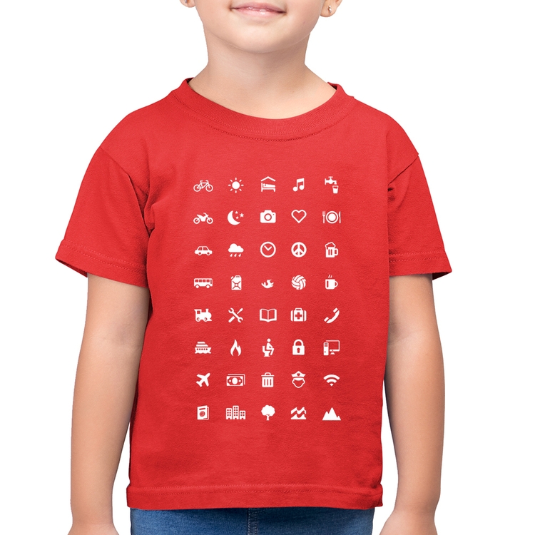 Camiseta Algodão Infantil Viajante 40 Icones Turista - Vermelha