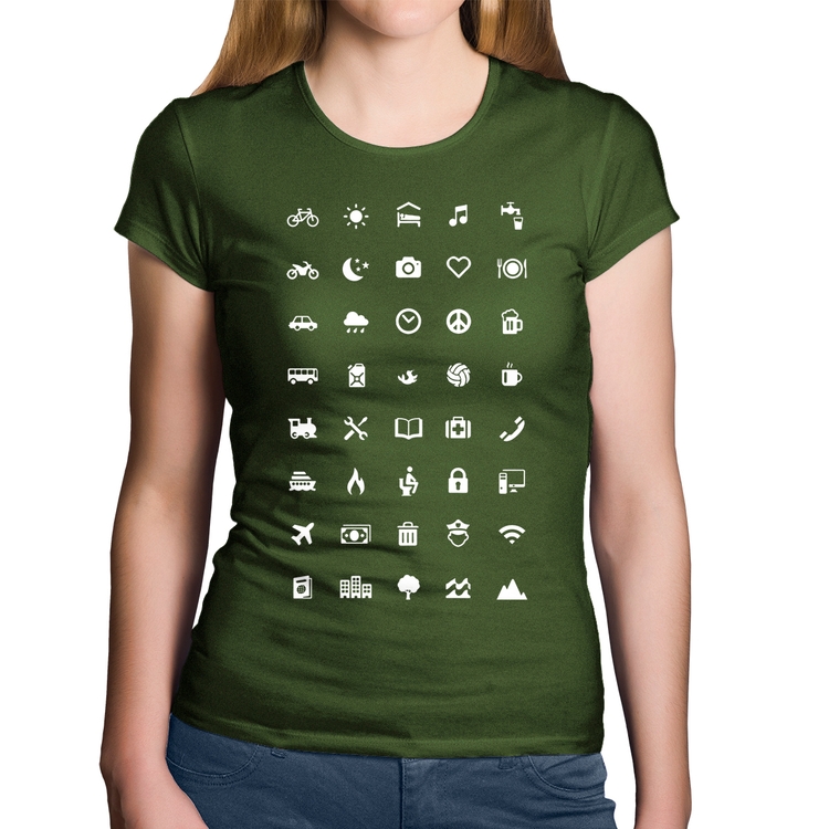 Baby Look Algodão Viajante 40 Icones Turista - Musgo