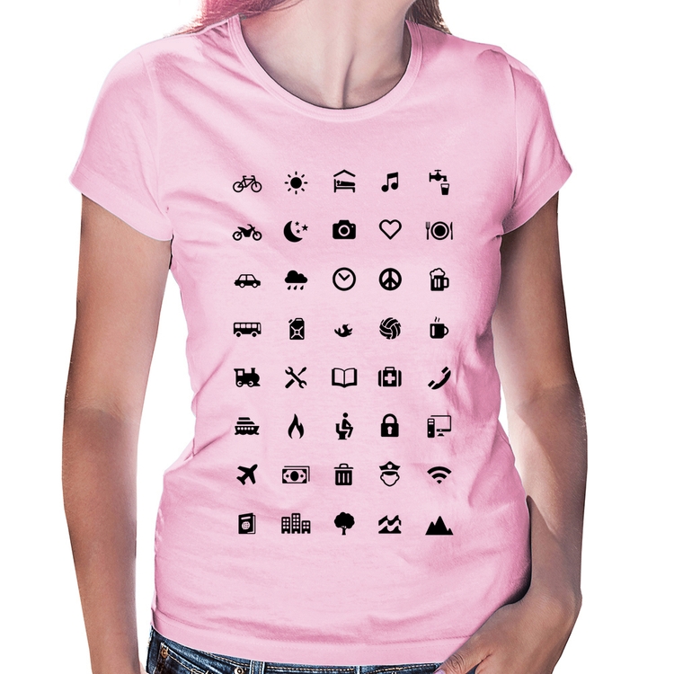 Baby Look Viajante 40 Icones Turista - Rosa Bebê