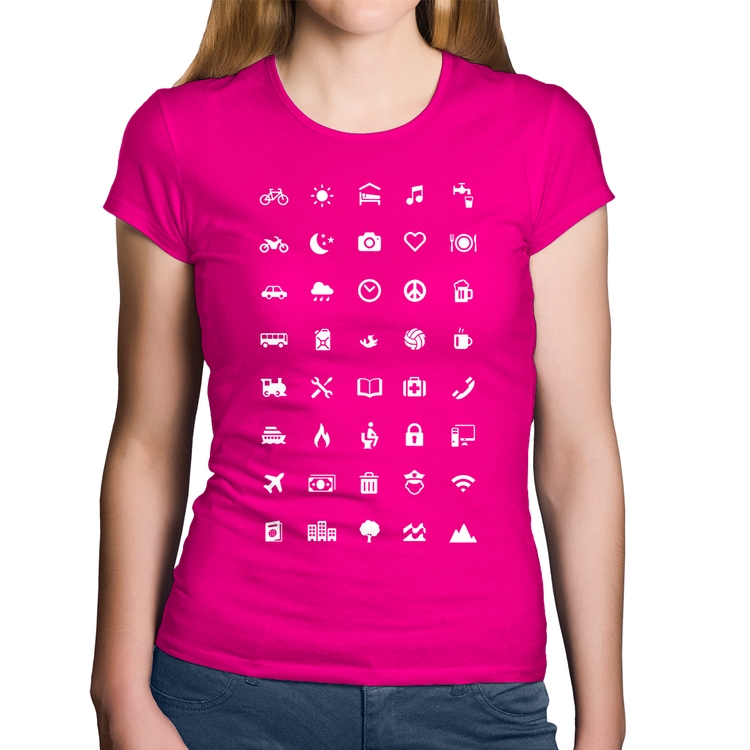 Baby Look Algodão Viajante 40 Icones Turista - Rosa