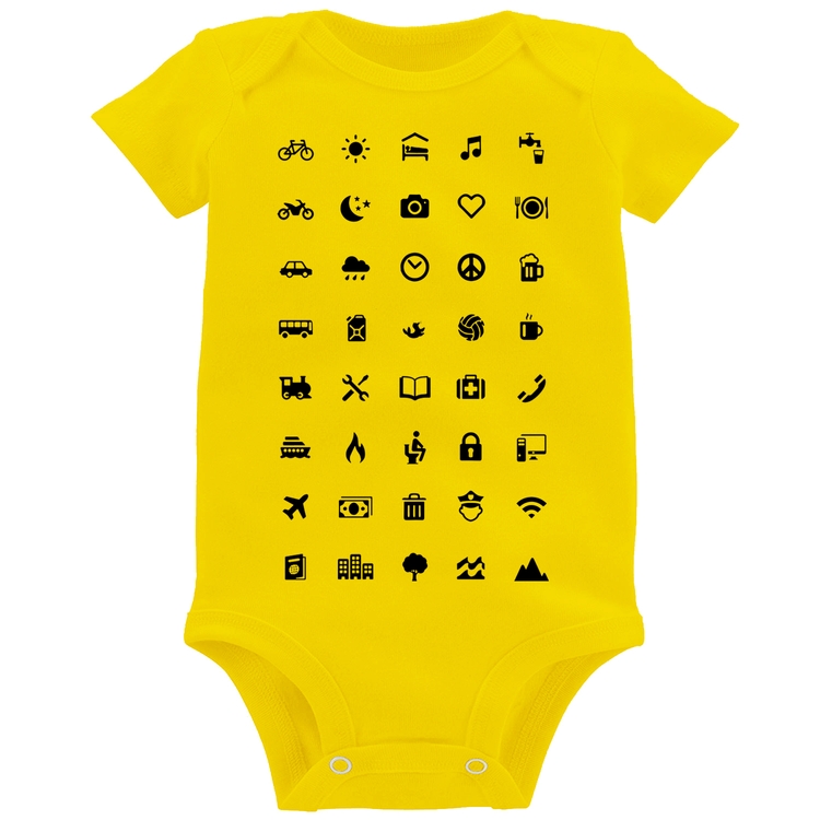 Body Bebê Viajante 40 Icones Turista - Amarelo