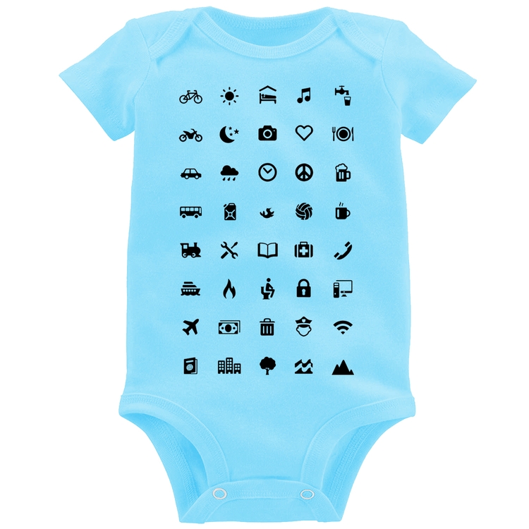 Body Bebê Viajante 40 Icones Turista - Azul Bebê