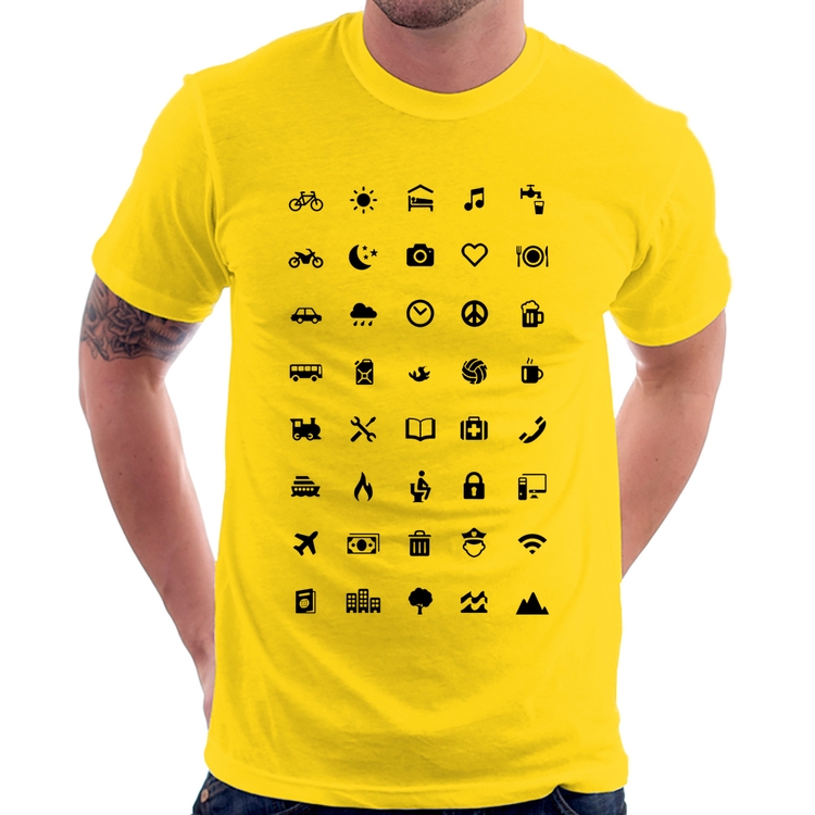 Camiseta Viajante 40 Icones Turista - Amarela