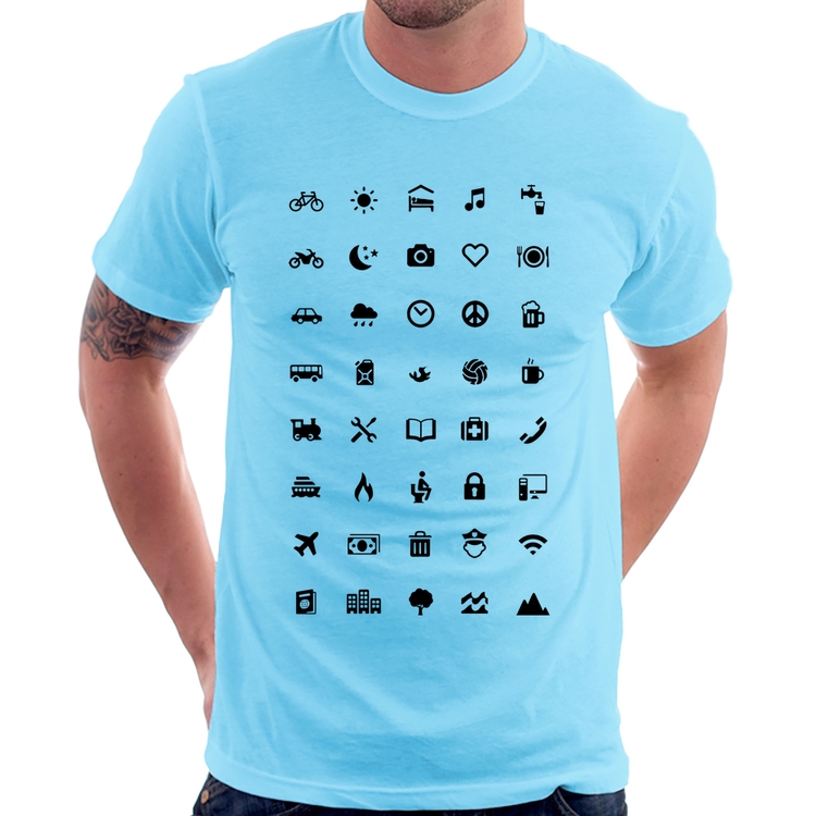 Camiseta Viajante 40 Icones Turista - Azul Bebê