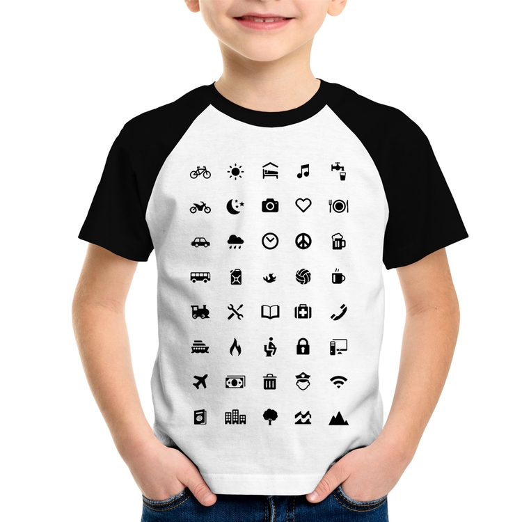 Camiseta Raglan Infantil Viajante 40 Icones Turista