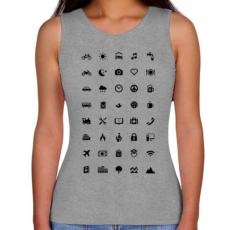 Regata Feminina Viajante 40 Icones Turista - Cinza