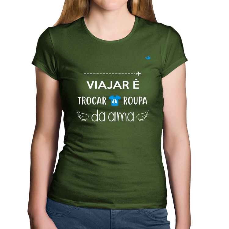 Baby Look Algodão Viajar é trocar a roupa da alma - Musgo