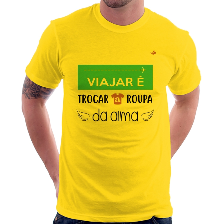 Camiseta Viajar é trocar a roupa da alma - Amarela