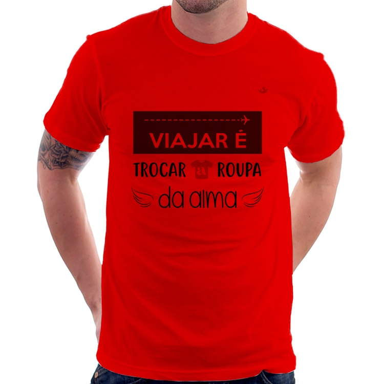 Camiseta Viajar é trocar a roupa da alma - Vermelha