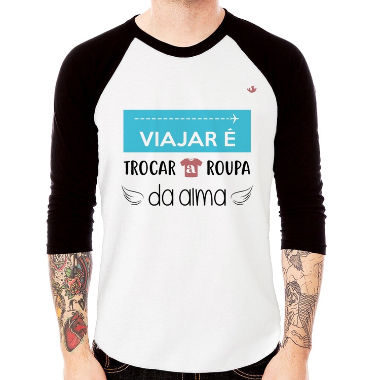Camiseta Raglan Viajar é trocar a roupa da alma Manga 3/4