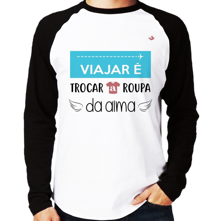 Camiseta Raglan Viajar é trocar a roupa da alma Manga Longa