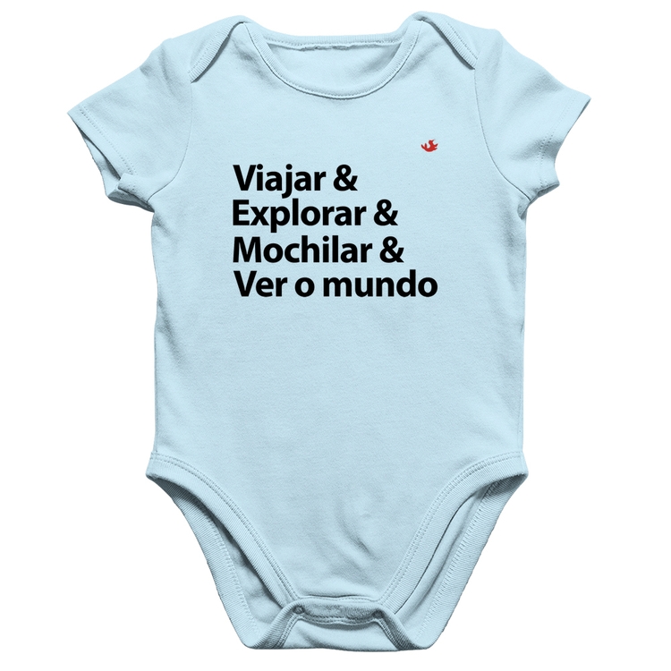 Body Bebê Algodão Viajar & Explorar & Mochilar & Ver o mundo - Azul Bebê