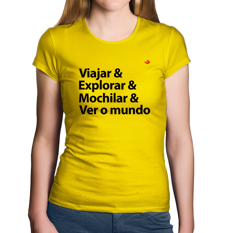 Baby Look Algodão Viajar & Explorar & Mochilar & Ver o mundo - Amarela