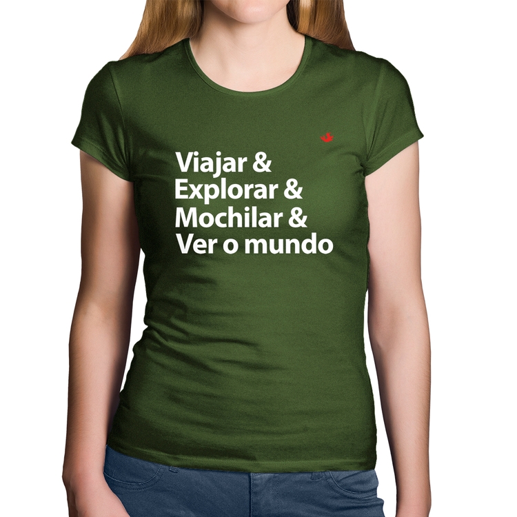 Baby Look Algodão Viajar & Explorar & Mochilar & Ver o mundo - Musgo