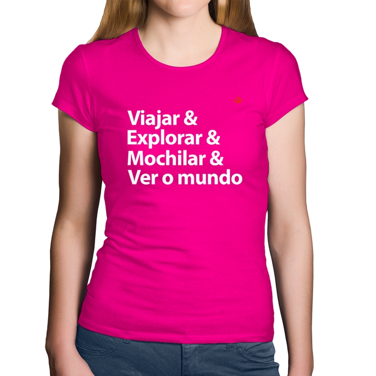 Baby Look Algodão Viajar & Explorar & Mochilar & Ver o mundo - Rosa