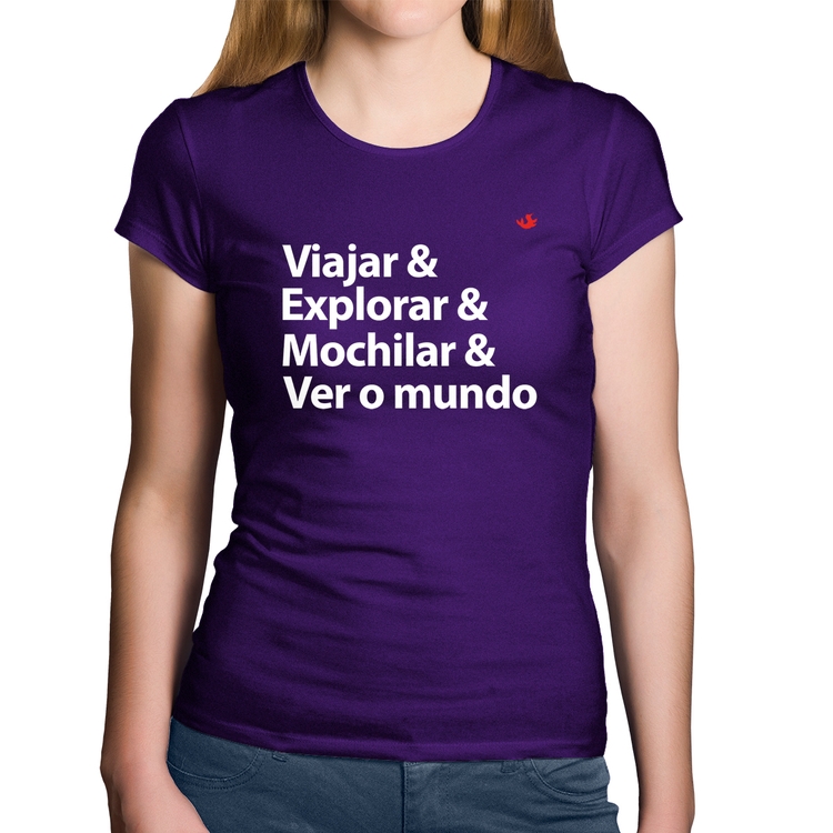 Baby Look Algodão Viajar & Explorar & Mochilar & Ver o mundo - Roxa