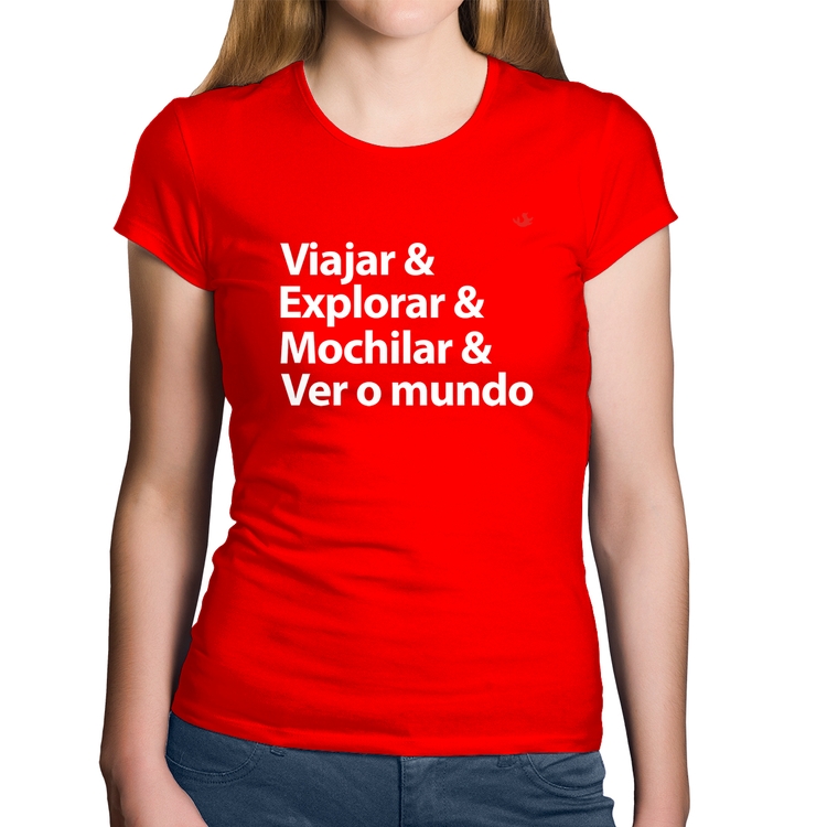 Baby Look Algodão Viajar & Explorar & Mochilar & Ver o mundo - Vermelha