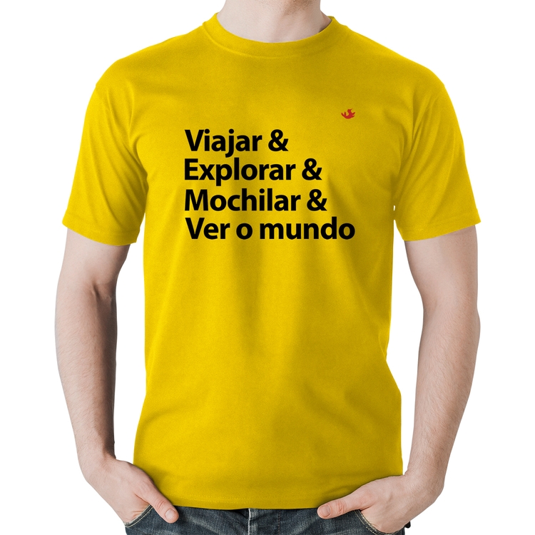Camiseta Algodão Viajar & Explorar & Mochilar & Ver o mundo - Amarela