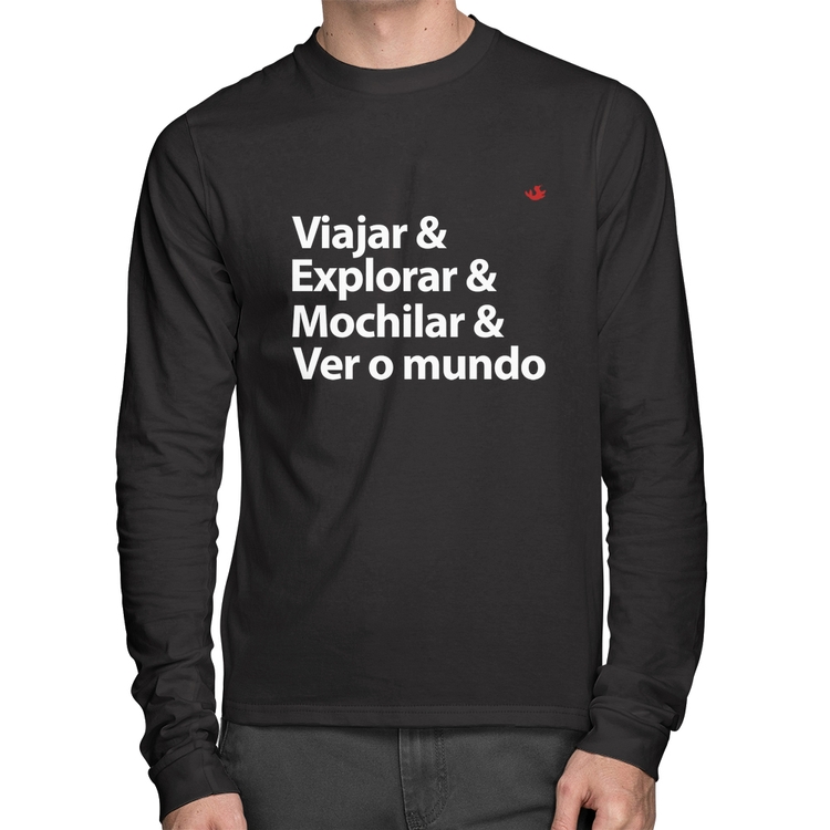 Camiseta Algodão Viajar & Explorar & Mochilar & Ver o mundo Manga Longa