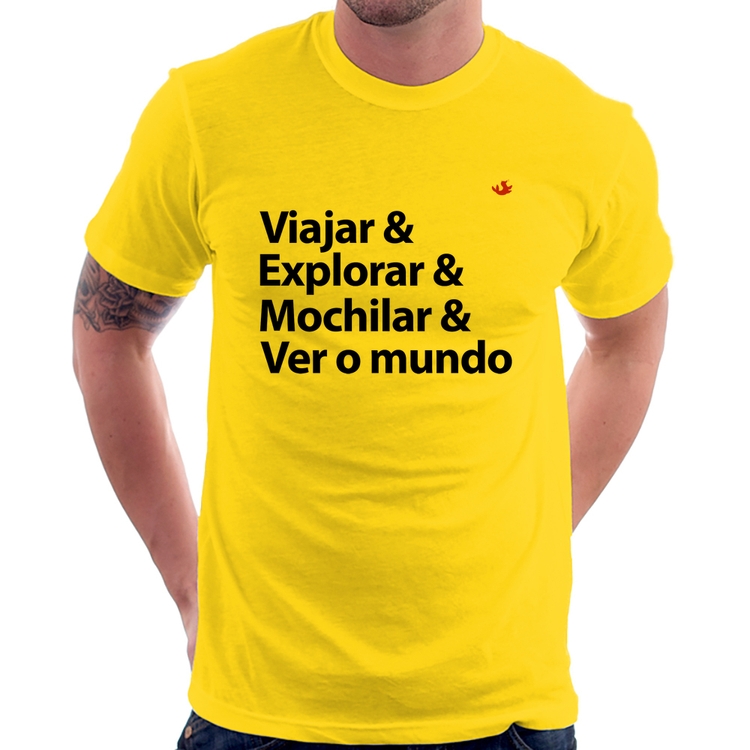 Camiseta Viajar & Explorar & Mochilar & Ver o mundo - Amarela