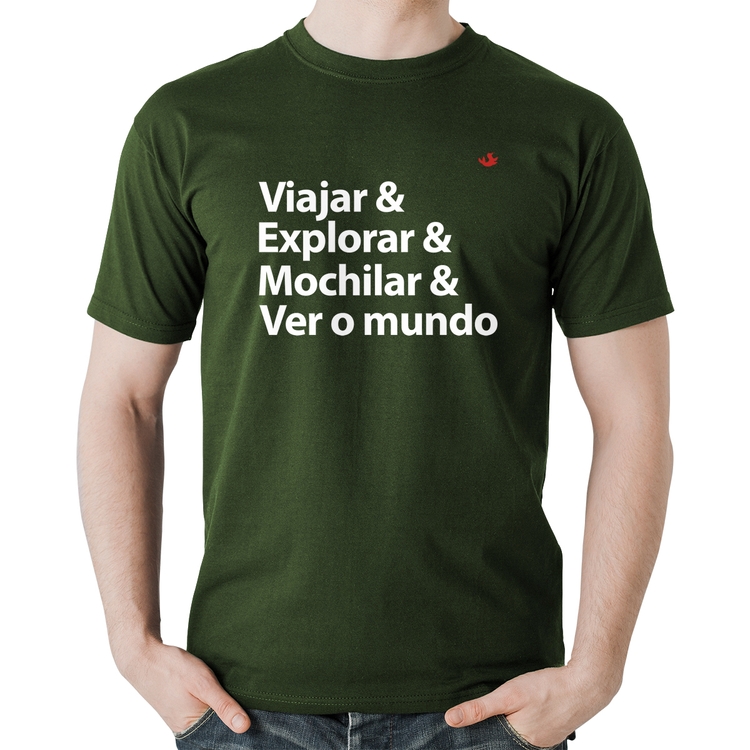 Camiseta Algodão Viajar & Explorar & Mochilar & Ver o mundo - Musgo