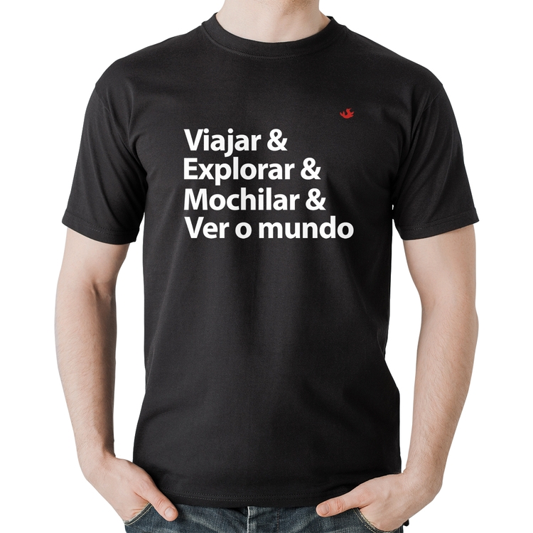 Camiseta Algodão Viajar & Explorar & Mochilar & Ver o mundo