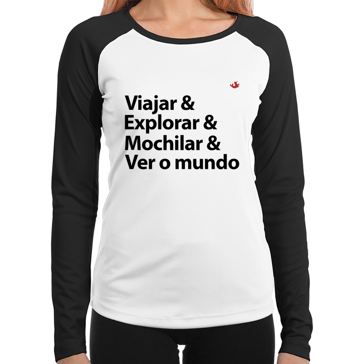 Baby Look Raglan Viajar & Explorar & Mochilar & Ver o mundo Manga Longa