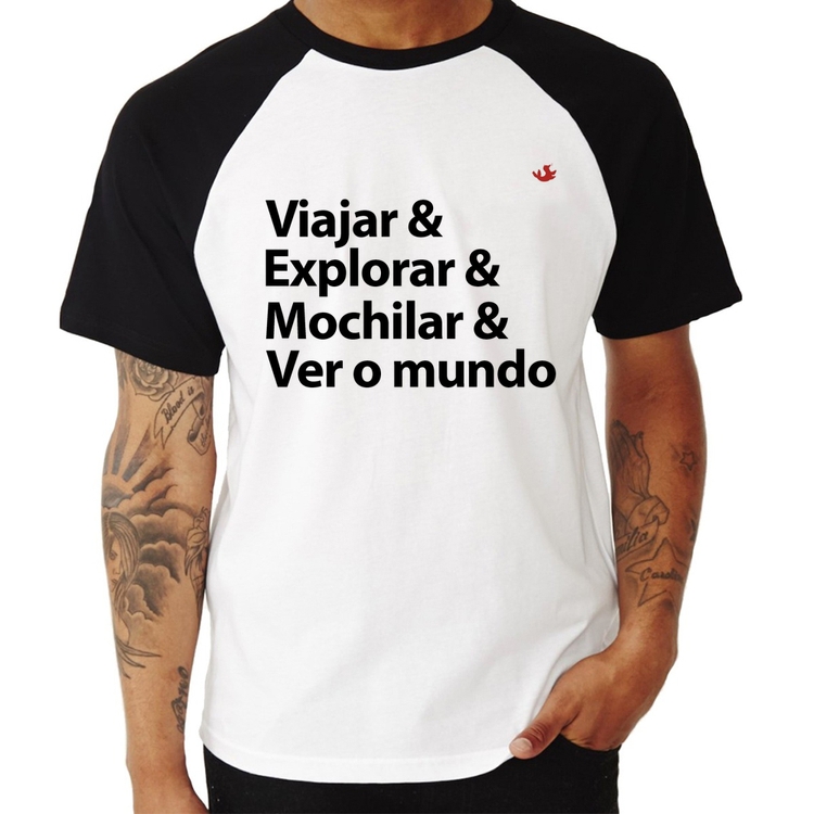 Camiseta Raglan Viajar & Explorar & Mochilar & Ver o mundo