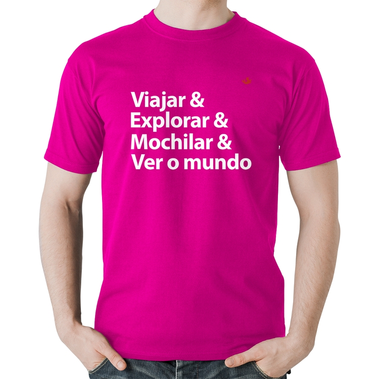 Camiseta Algodão Viajar & Explorar & Mochilar & Ver o mundo - Rosa