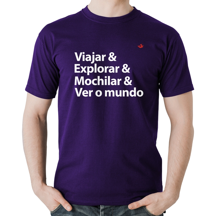 Camiseta Algodão Viajar & Explorar & Mochilar & Ver o mundo - Roxa