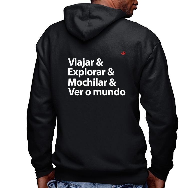 Blusa Moletom Viajar & Explorar & Mochilar & Ver o mundo Masculina com Capuz e Zíper