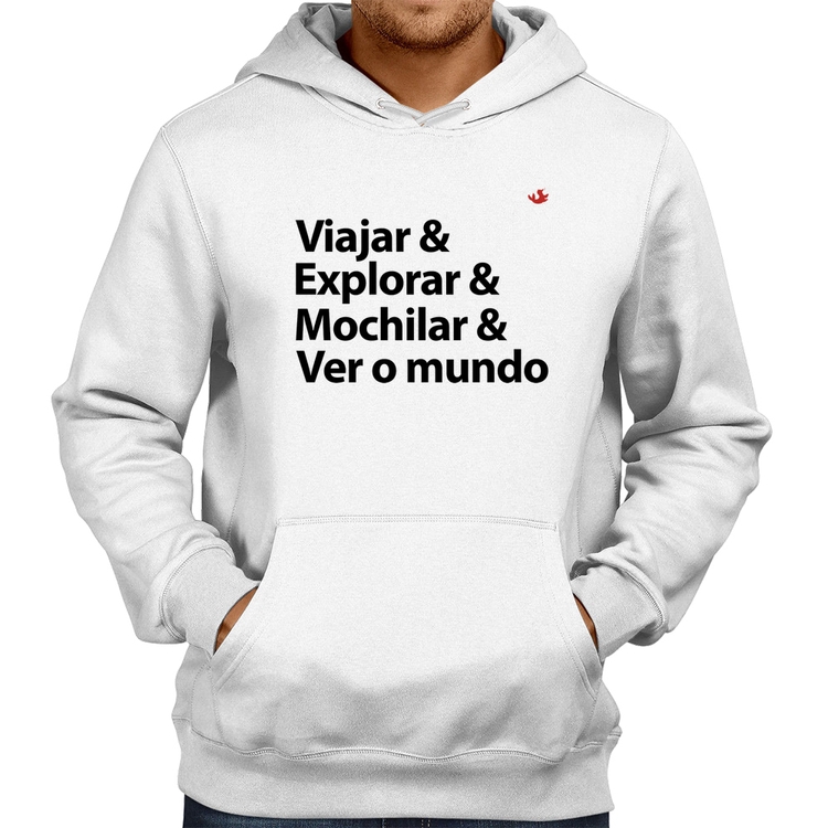 Moletom Viajar & Explorar & Mochilar & Ver o mundo - Branco