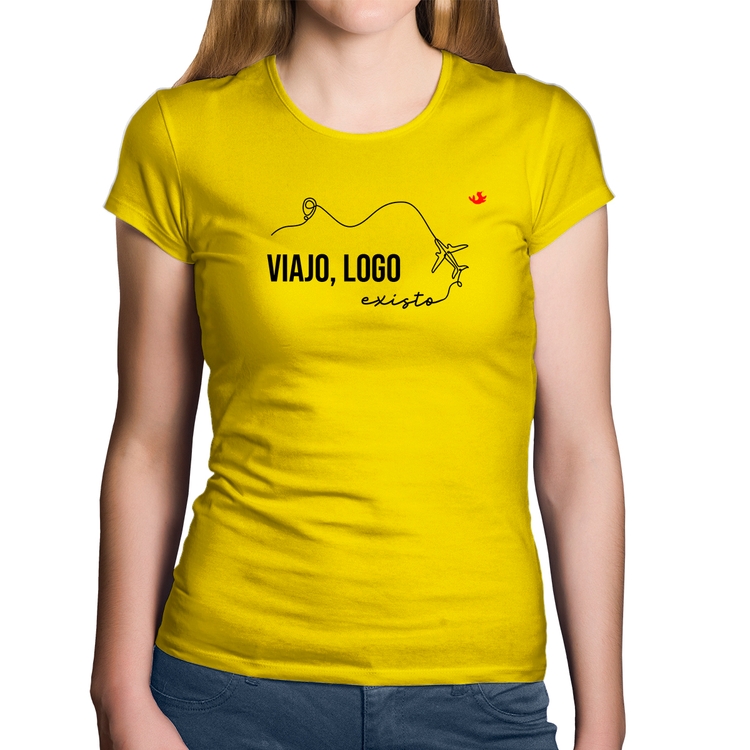 Baby Look Algodão Viajo, logo existo - Amarela