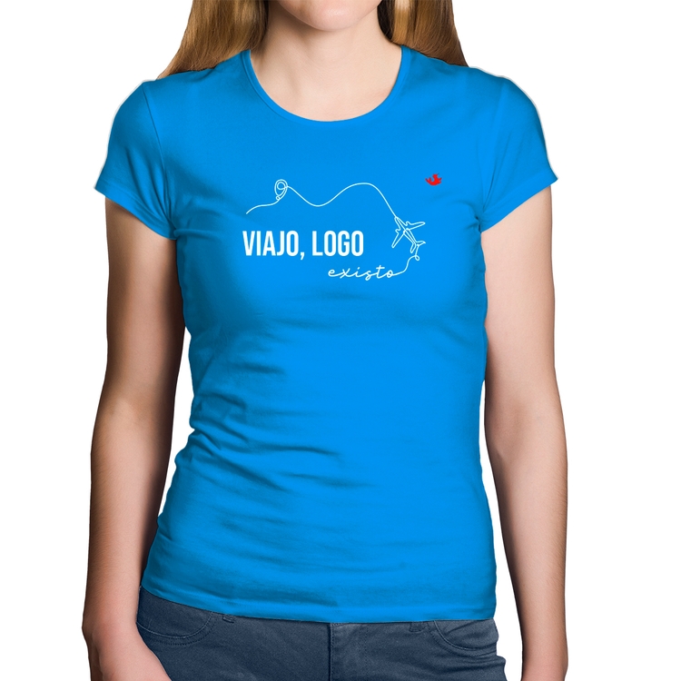 Baby Look Algodão Viajo, logo existo - Azul