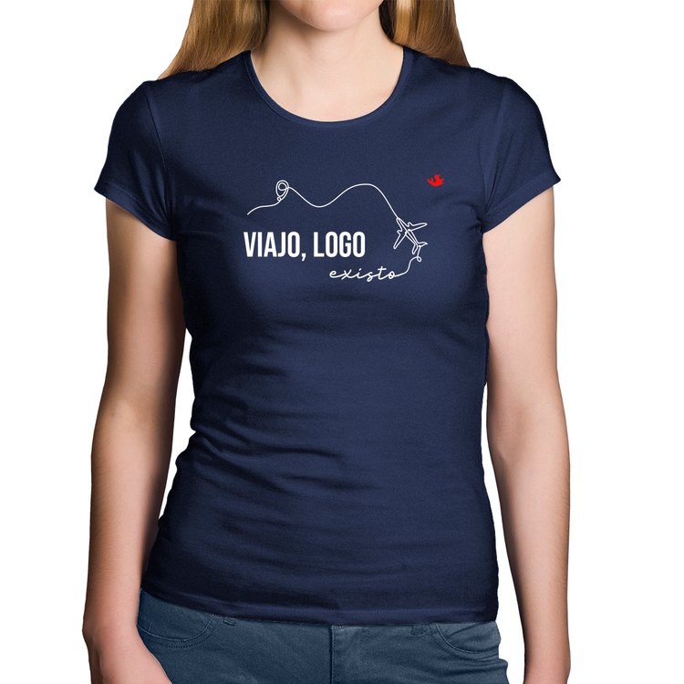 Baby Look Algodão Viajo, logo existo - Marinho