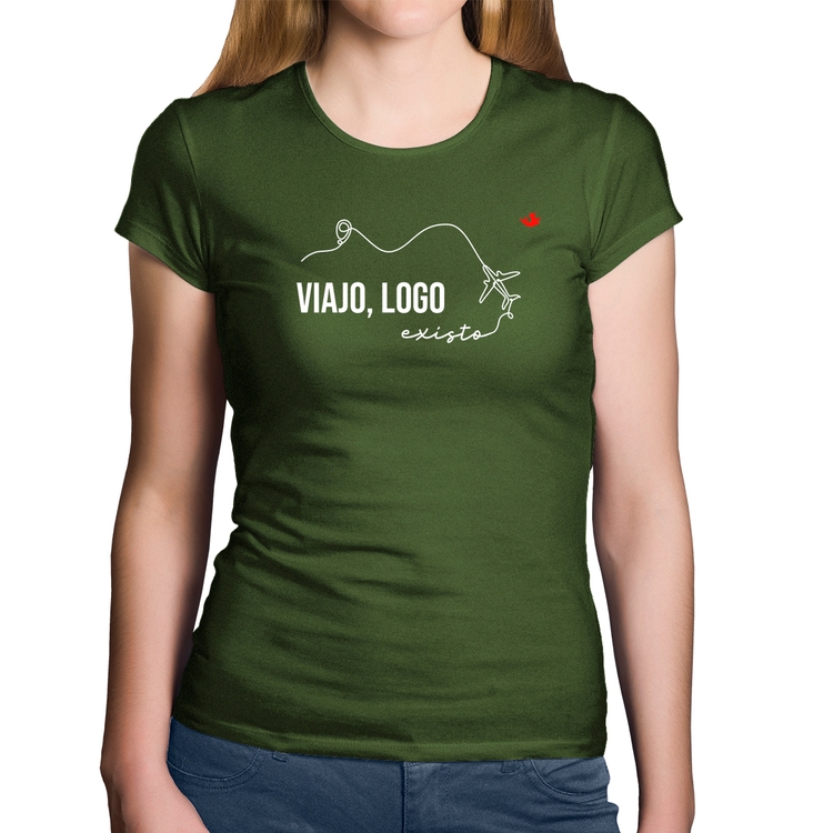 Baby Look Algodão Viajo, logo existo - Musgo