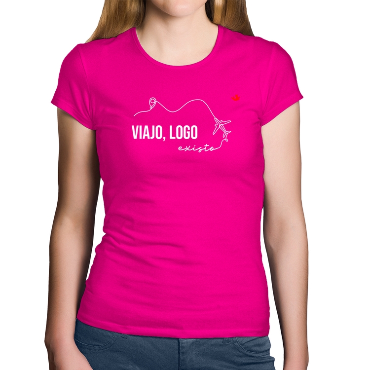 Baby Look Algodão Viajo, logo existo - Rosa