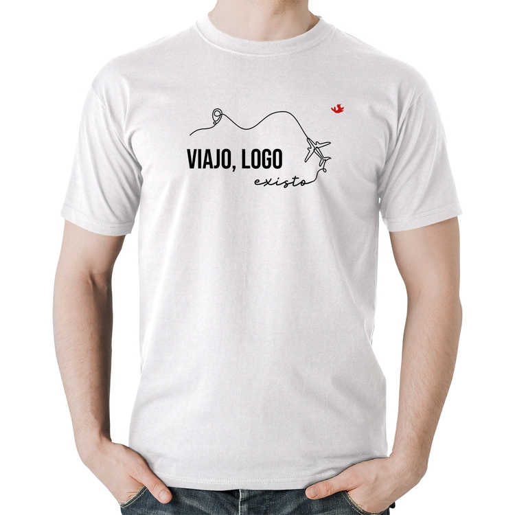 Camiseta Algodão Viajo, logo existo - Branca