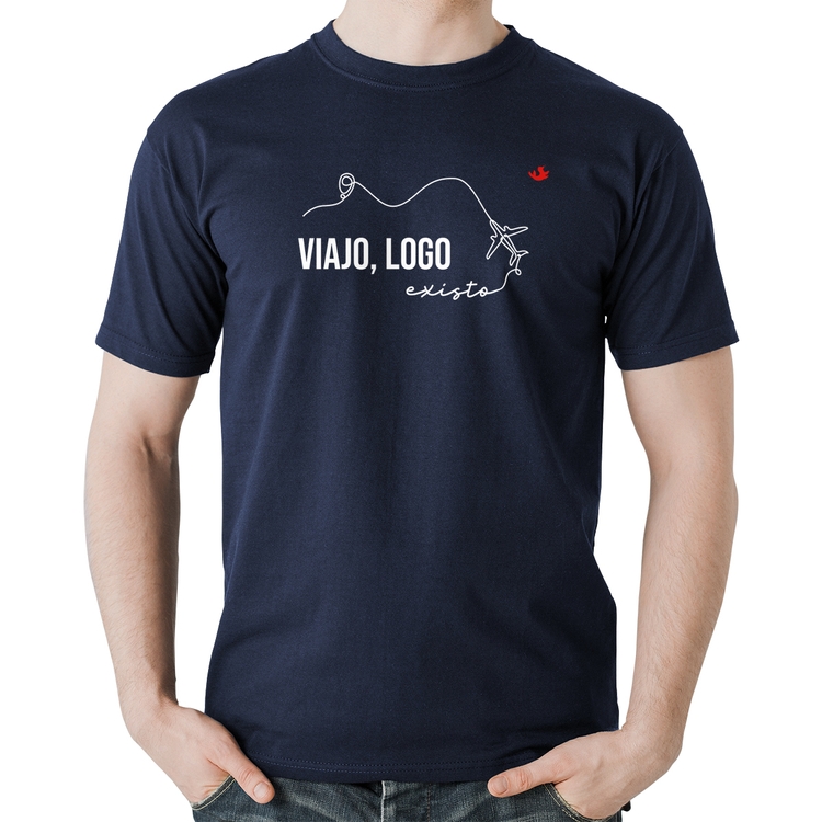 Camiseta Algodão Viajo, logo existo - Marinho