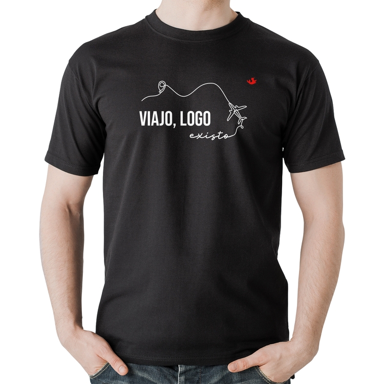 Camiseta Algodão Viajo, logo existo