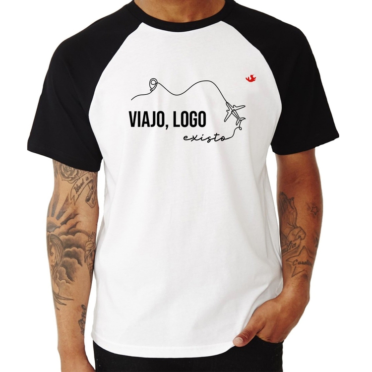 Camiseta Raglan Viajo, logo existo