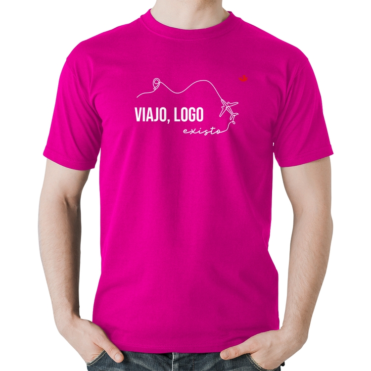 Camiseta Algodão Viajo, logo existo - Rosa