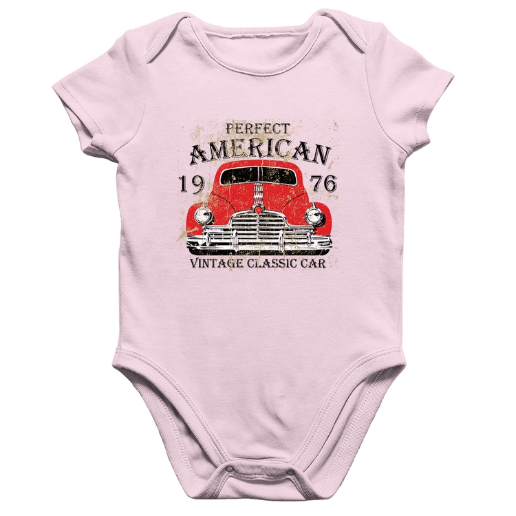 Body Bebê Algodão Vintage Classic Car - Rosa Bebê