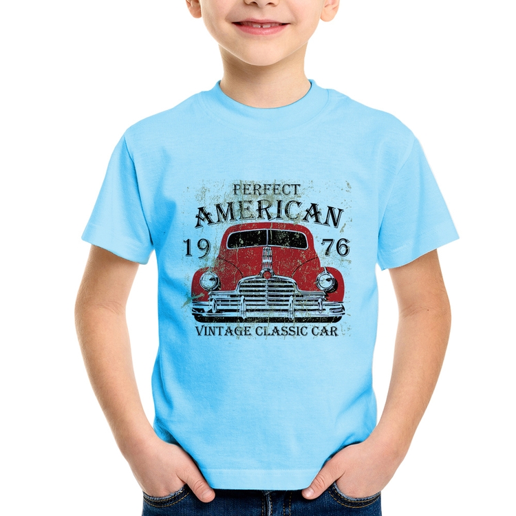Camiseta Infantil Vintage Classic Car - Azul Bebê