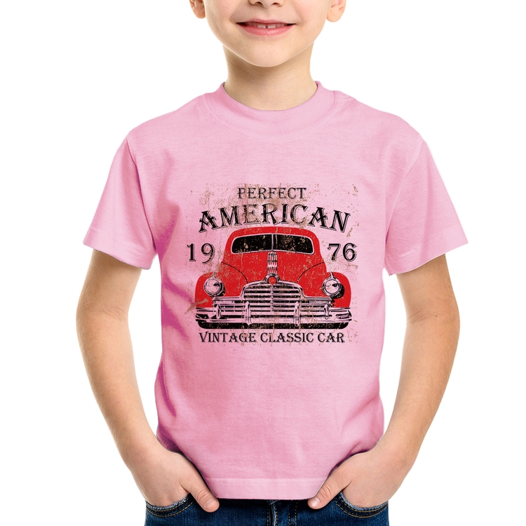 Camiseta Infantil Vintage Classic Car - Rosa Bebê