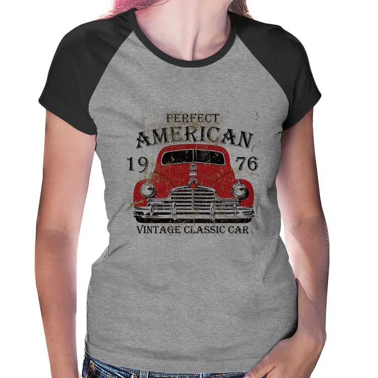 Baby Look Raglan Vintage Classic Car - Cinza/Preto